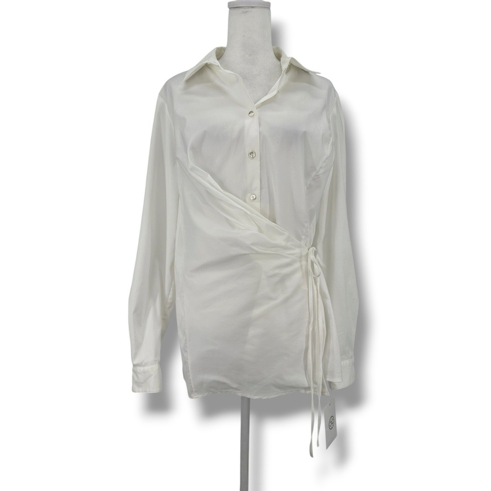 Per‎ Se Carlisle Ivory Wrap Blouse Tie Front Button Shirt Sz 8 Minimalist Office